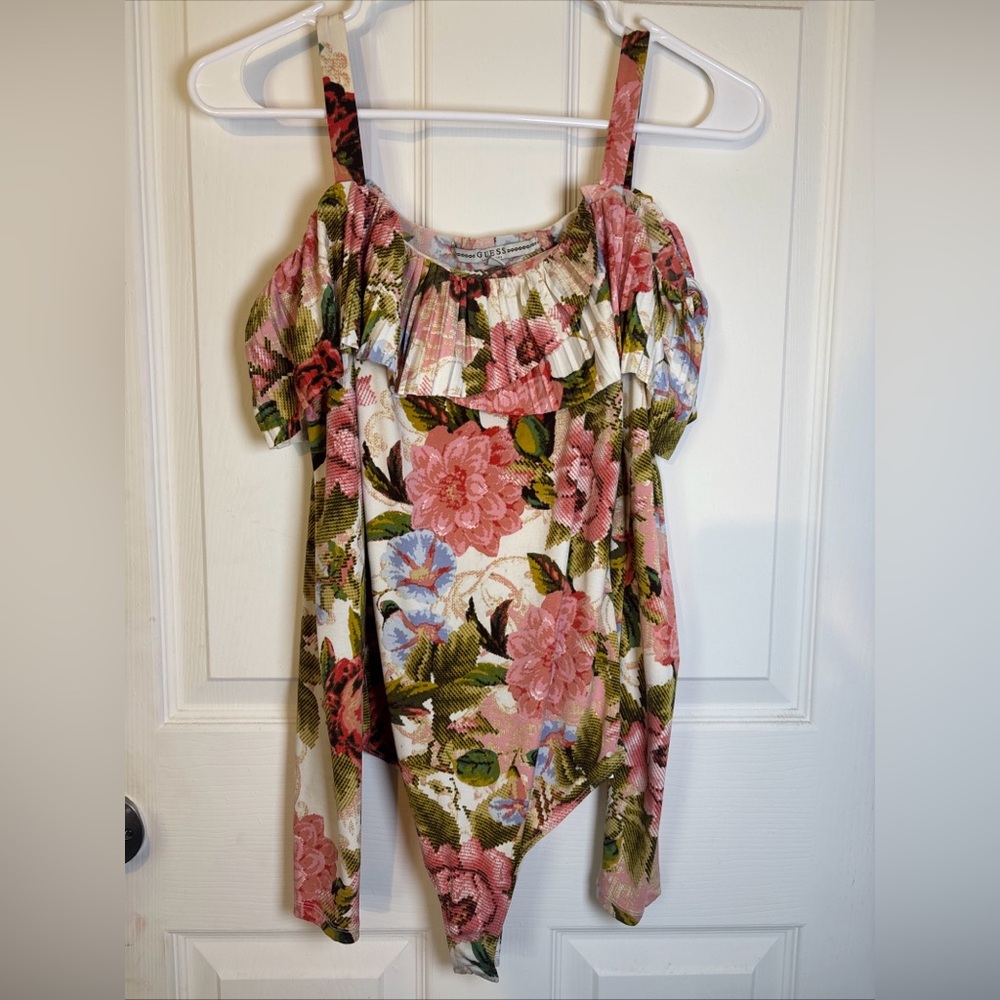Guess Pink‎ and Orange Puff Sleeve Bodysuit